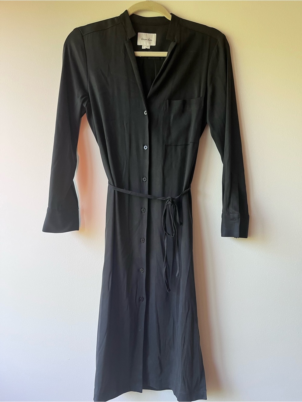 Steven Alan Black Long-Sleeve Button Midi Shirt Dress/ Tunic